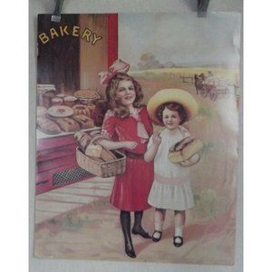 Vintage Little Girls Bread Basket Bakery Advertisement Poster Reprint 20" x 16"